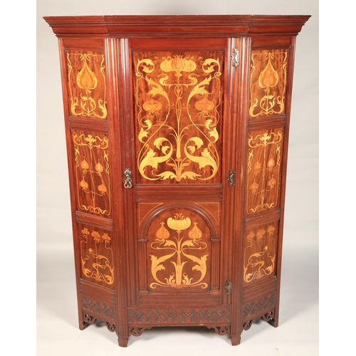 528 - Art Nouveau marquetry inlaid mahogany hall wardrobe, possibly by Shapland & Petter, the single d... 