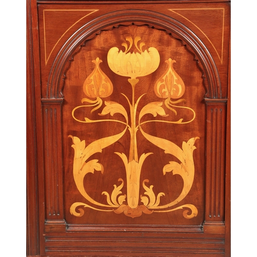 528 - Art Nouveau marquetry inlaid mahogany hall wardrobe, possibly by Shapland & Petter, the single d... 