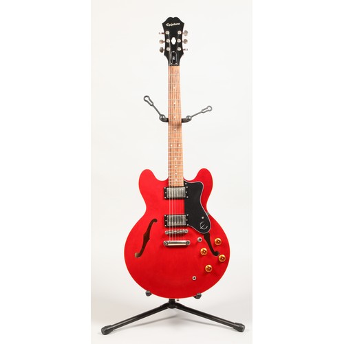 313 - Epiphone Dot  double cutaway hollowbody electric guitar, labelled 'Model Dot CH no 18061500458, of a... 