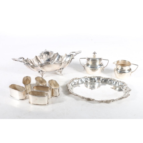 63 - Egyptian silver collection, late 20th century, to include bon bon bowl on stand, two handled sugar b... 