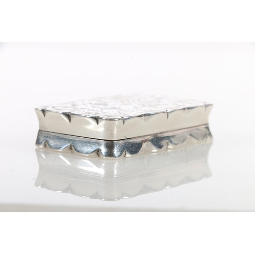 65 - Edward VII silver snuff box of rectangular form with shaped edges, the body engraved with scrolled a... 