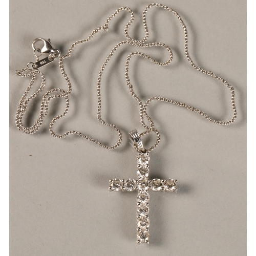 106 - Ladies 18k white gold diamond cross pendant, on an 18ct white gold chain.