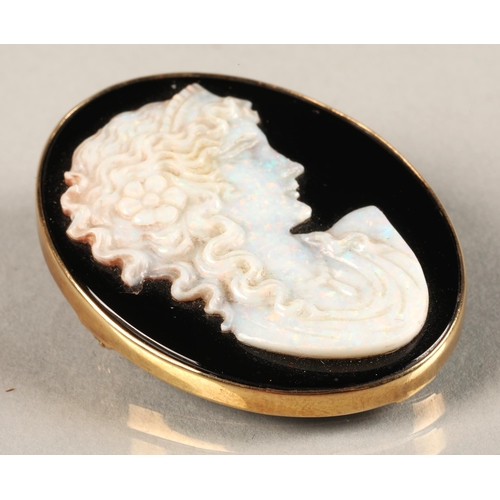 47 - Ladies 9ct yellow gold mounted opal cameo brooch.