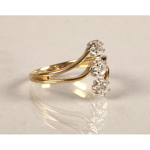 50 - Ladies 9 ct yellow gold three stone diamond ring, each stone 0.2 carat, ring size N/O.