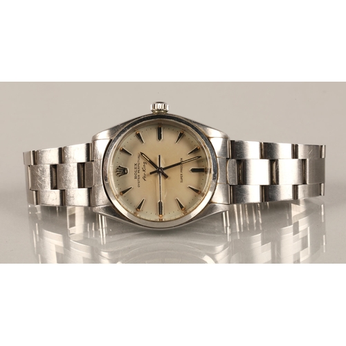 121A - Gents Rolex Oyster Perpetual Air King stainless wrist watch, champagne dial with hour marker batons,... 