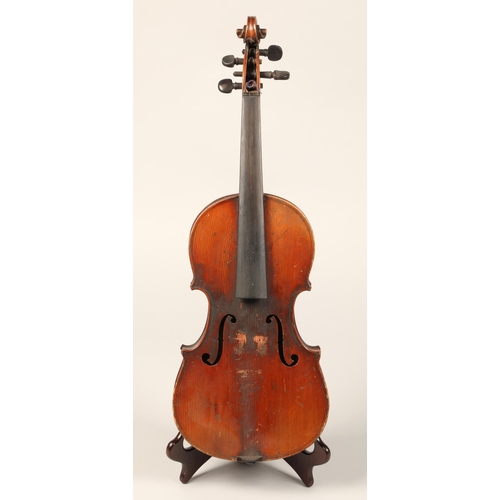 332 - Small size French Violin, circa 1900, labelled 'Copie de Antonius Stradivarius.....'length of back, ... 