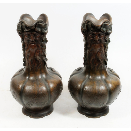 380 - After Charles Georges Ferville-Suan (French 1847-1925), a pair of bronzed spelter ewers, the cast bo... 