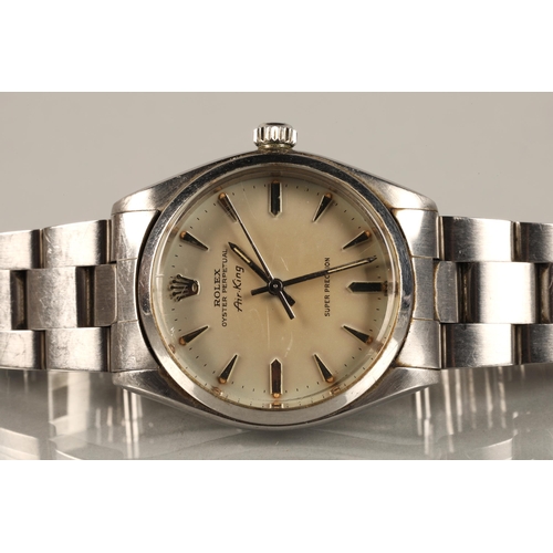 121A - Gents Rolex Oyster Perpetual Air King stainless wrist watch, champagne dial with hour marker batons,... 