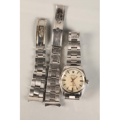 121A - Gents Rolex Oyster Perpetual Air King stainless wrist watch, champagne dial with hour marker batons,... 