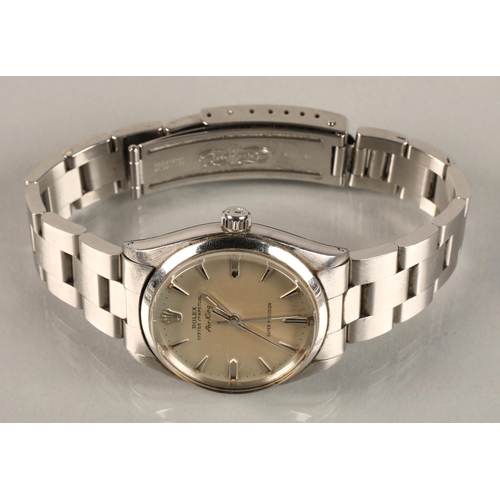 121A - Gents Rolex Oyster Perpetual Air King stainless wrist watch, champagne dial with hour marker batons,... 