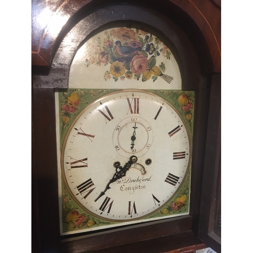 609 - Georgian longcase 'grandfather'clock, the painted dial with Roman Numeral chapter ring, subsidiary s... 