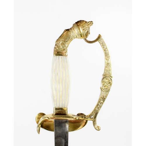 1508 - French court sword, the fullered blade with etched floral sprays, gilt brass hilt with ornated D sha... 