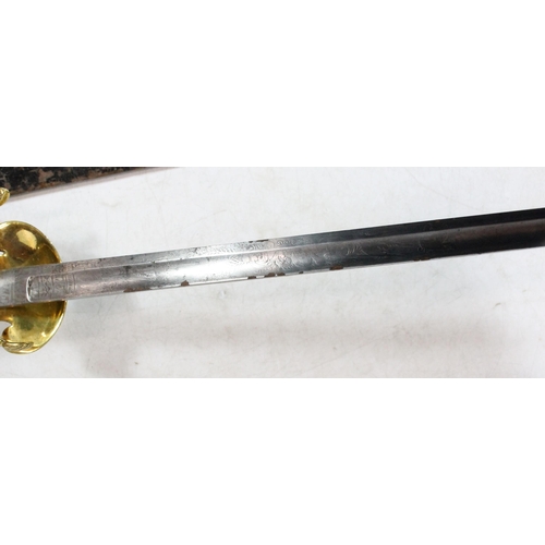 1508 - French court sword, the fullered blade with etched floral sprays, gilt brass hilt with ornated D sha... 