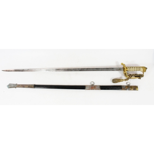 1514 - British Naval officer's sword, the etched blade by Gieve Ltd of London and Portsmouth with fouled an... 