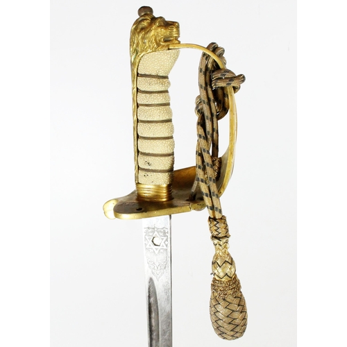 1514 - British Naval officer's sword, the etched blade by Gieve Ltd of London and Portsmouth with fouled an... 