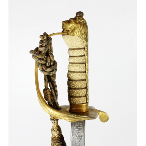 1514 - British Naval officer's sword, the etched blade by Gieve Ltd of London and Portsmouth with fouled an... 