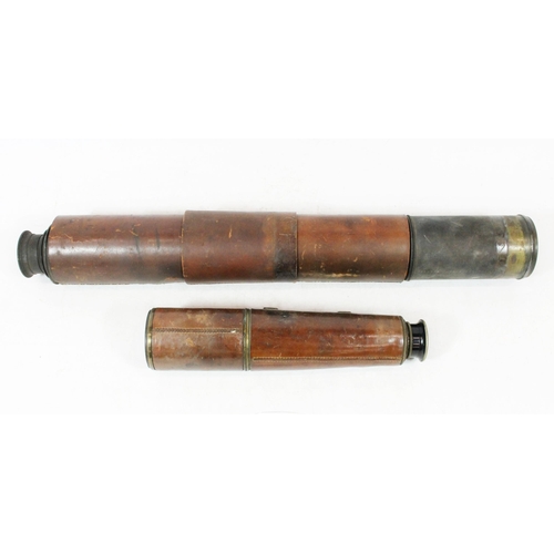 1517 - Early 20th century Negretti & Zambra two draw telescope with brown leather covers, 200cm long wh... 