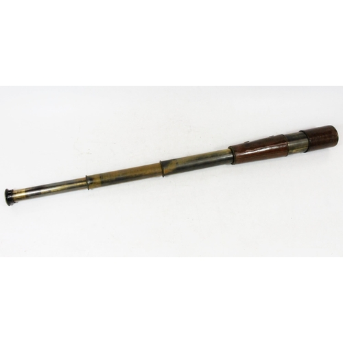 1517 - Early 20th century Negretti & Zambra two draw telescope with brown leather covers, 200cm long wh... 