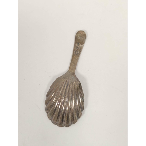 367 - Regency silver caddy spoon, bright cut with scallop bowl, E. Morley 1800. 7.6 grms