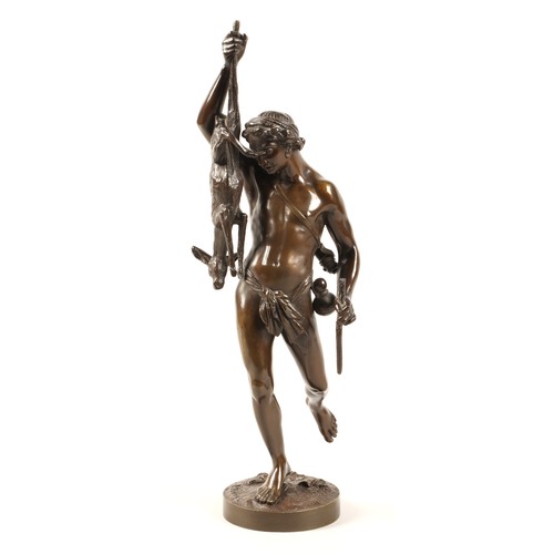 256 - After James Pradier, ( Swiss/French 1790/1852) Bronze figure of a classical male hunter, signed J Pr... 