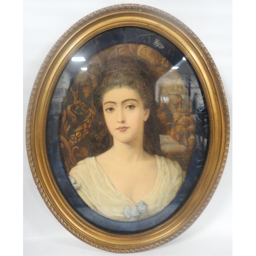 330 - Gustavus Arthur Bouvier (British, fl. 1839 - 1888)Portrait of Lady Violet Curzon, quarter lengthSign... 