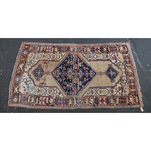 619 - Persian Serab type rug, geometric central medallion on muted beige ground, within conforming borders... 