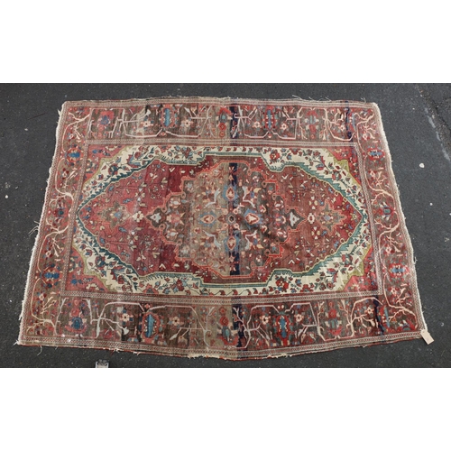 625 - Serapi carpet rug, decorated throughout with floral and foliate designs, the madder field within fol... 