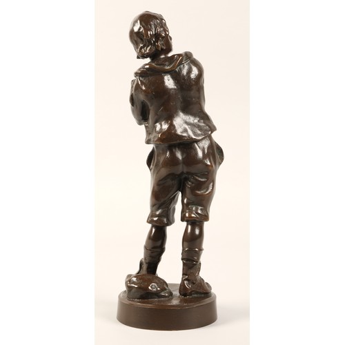 255 - After Anton Nelson (French 1880-1910) 'Defi' bronze figure of a boy with arms crossed and cap, Signe... 