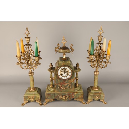 288 - Three piece garniture clock set, by Brysons, Paris, 50cm high.