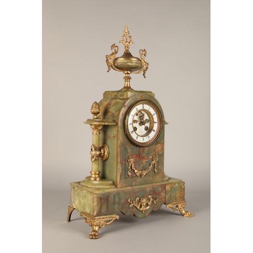 288 - Three piece garniture clock set, by Brysons, Paris, 50cm high.