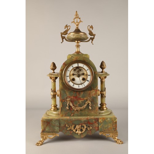 288 - Three piece garniture clock set, by Brysons, Paris, 50cm high.