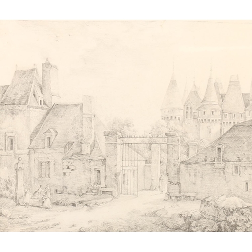 367 - 18th/19th century pencil drawing of the gate of the Château De Vigny, inscribed in brown ink l... 