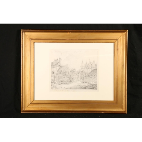 367 - 18th/19th century pencil drawing of the gate of the Château De Vigny, inscribed in brown ink l... 