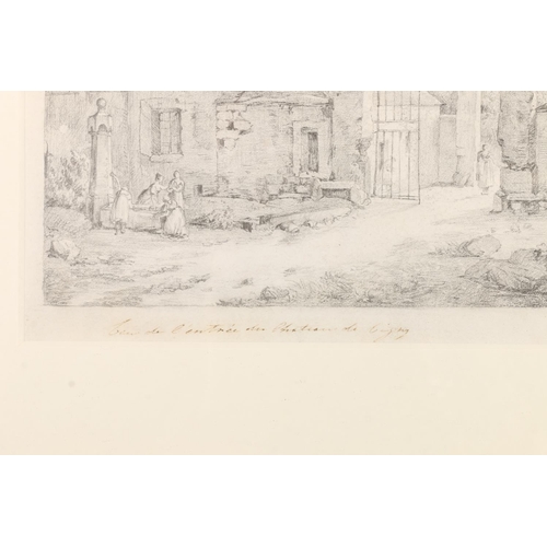 367 - 18th/19th century pencil drawing of the gate of the Château De Vigny, inscribed in brown ink l... 