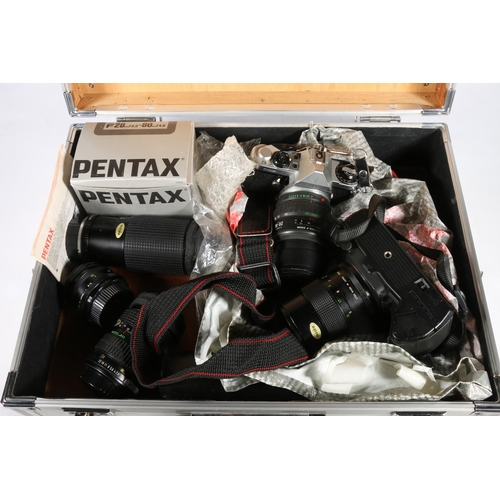 1187 - Pentax ME super camera with Luxon Sky 58mm lens, Pentax SF7 camera with Vivitar 135mm 1:2.8 auto tel... 