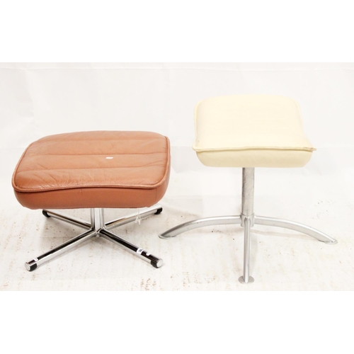 532 - Mid-century cream leather stool on chromed supports, together with a Scandinavian style brown leathe... 