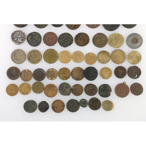 1371 - Group of tokens, conders and medallions to include a UK Queen Victoria diamond jubilee medal 1897, l... 