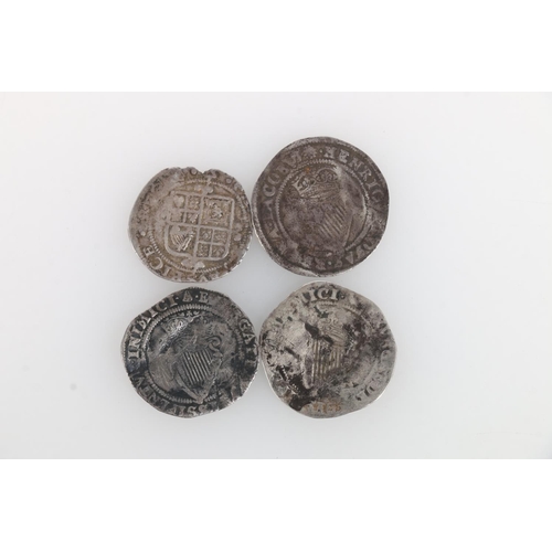 1374 - IRELAND King James I (1603-1625) three hammered silver shilling, mm bell, martlet and rose, also a E... 