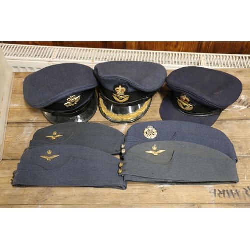 1547 - Royal Air Force blue cloth side caps, one penned to the interior 'W/O SWINTON 1118716' another 'F/LT... 