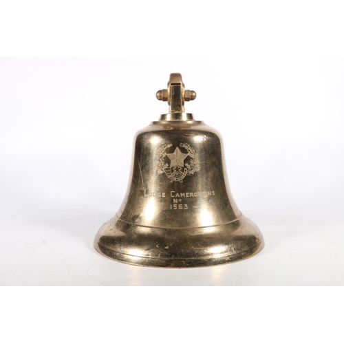 1393 - Masonic interest, a large heavy brass bell in the manner of a ships bell with incised star and bugle... 