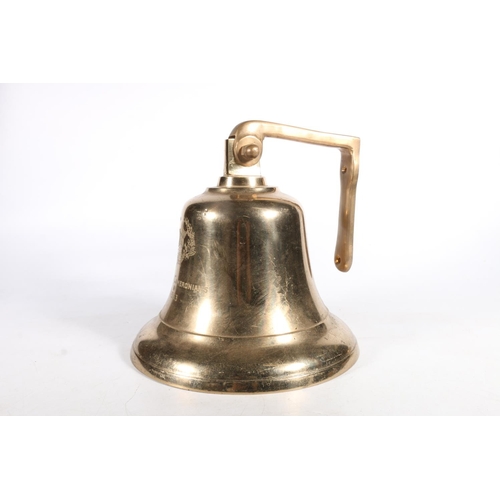 1393 - Masonic interest, a large heavy brass bell in the manner of a ships bell with incised star and bugle... 