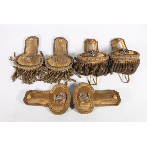 1501 - Pair of British naval bullion wire epaulettes by Gieves Limited having bullion wire fouled anchor, a... 