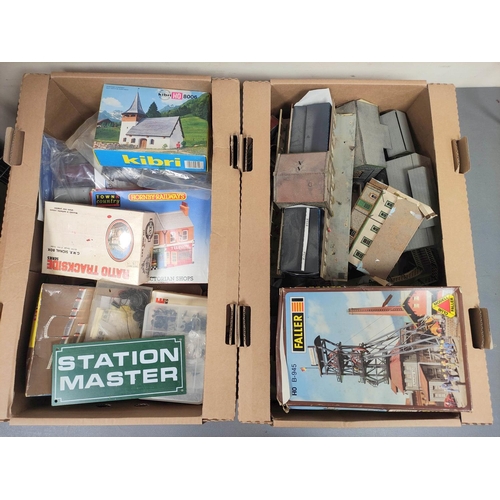 307 - Two boxes of model railway buildings and components to include a Faller H0 scale Minehead B-945, Hor... 