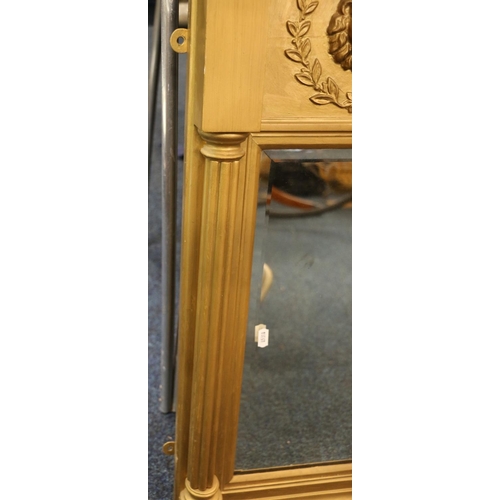 630 - Antique gilt framed triptych over mantle mirror, W155cm.