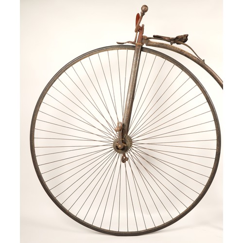 539 - 19th century penny farthing, wheel diameter 134cm, with leather seat and turned wooden handles.