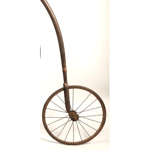 539 - 19th century penny farthing, wheel diameter 134cm, with leather seat and turned wooden handles.