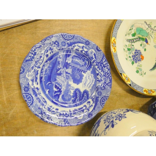 24 - Royal Doulton blue and white chamber pot, various blue and white ware, and a enamel chamber pot.