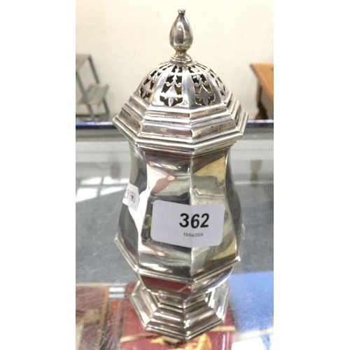 362 - Silver caster of octaganal baluster shape by Adie Brothers, Birmingham 1939.262g gross