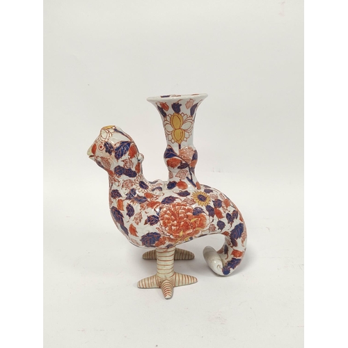 393 - Japanese Meiji period imari gu shaped vase in the form of a mythical bird, Decorated with carnations... 
