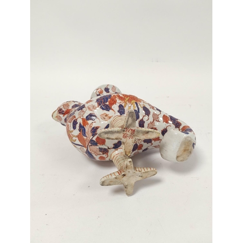 393 - Japanese Meiji period imari gu shaped vase in the form of a mythical bird, Decorated with carnations... 